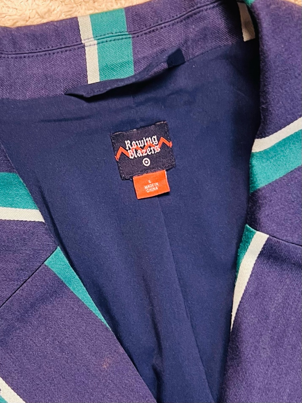 Rowing Blazers x Target Striped Double-Breasted Blazer – Navy, Teal & White – L - Picture 6 of 15